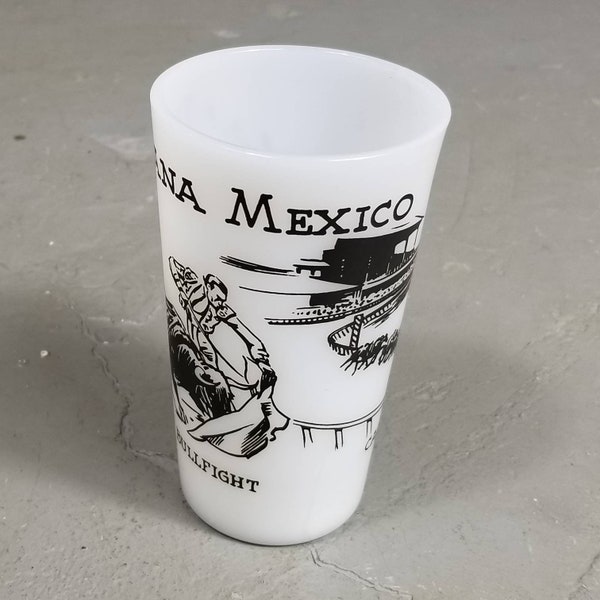 Rare Vintage Milk Glass Tijuana Mexico State Barware 5" mcm decor