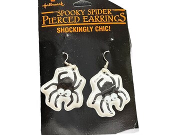 NOS Hallmark EARRINGS Halloween Vintage Spider 80s Rare Googly Eye Puffy