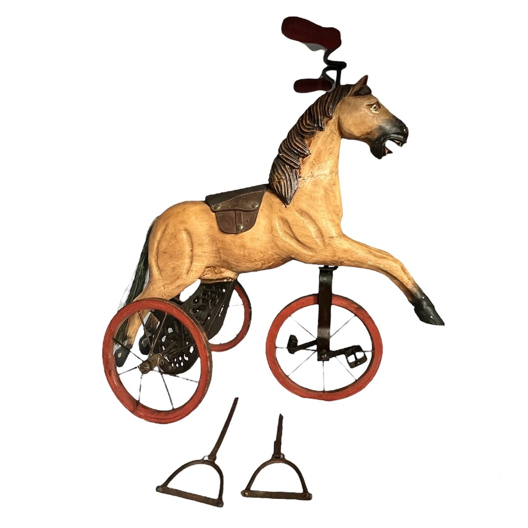 Antique 23 Childs Ride on Horse Tricycle Composite Horse Cast Iron Base
