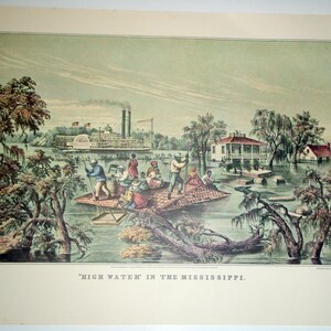 Currier & Ives Print - &quot;High Water&quot; In The Mississippi