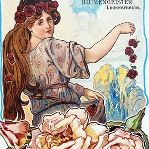 Antike Karte Liebig Chromo Fee Blume Rose Jugendstil Ephemera Scrapbook Album