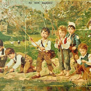 Antica carta da collezione Au Bon Marche grande rara campagna bambini rurale romantico provincia provinciale Epehemera Vittoriano album