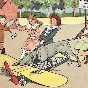 Postal antigua Art Deco kids airplane