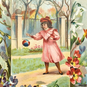 Antique trade card Liebig girl toy ball