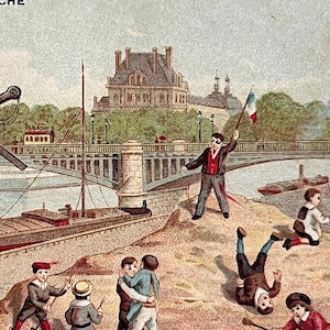 Trade card Antique au bon marche trade card chromo vintage victorian rare retro old boys games toys Paris architecture ad print ephemera