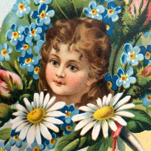 Antieke handelskaart Liebig kind baby engel cupido bloem