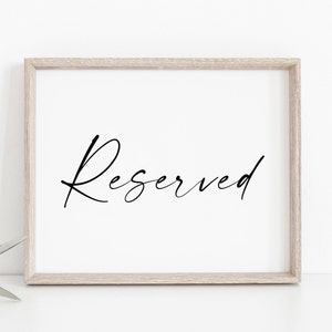 Signe réservé, signe de mariage réservé, imprimables de mariage, signe de table de sièges réservés, signes de mariage, signes de table réservés, signe réservé