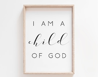 Soy un niño de Dios imprimible. Impresiones de Versos Bíblicos. Decoración de la pared del vivero. Impresión de cita de vivero. Impresiones cristianas. Impresiones de póster. Arte imprimible.