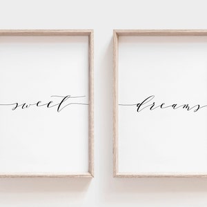 Sweet Dreams Printable. Bedroom Wall Art. Set Of 2 Prints. Sweet Dreams Poster. Above Bed Print. Typography Poster. Printable Art. Wall Art.