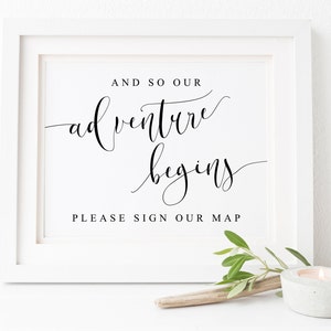 Y así comienza nuestra aventura signo de boda-libro de visitas signo-mapa de invitados signo-mapa de boda libro de visitas-signo de recepción-por favor firme nuestro mapa signo de boda