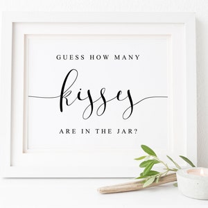 Ratet mal, wie viele Küsse im Glas sind.Wie viele Küsse Sign.Bridal Shower Spiele Sign.Baby Shower Spiele Sign.How Viele Küsse Printable.Signs
