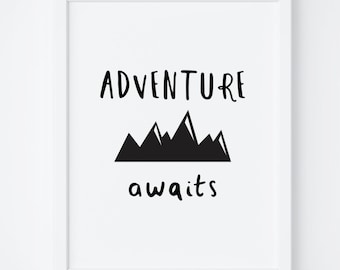 Abenteuer erwartet Druck. Kindergarten-Wand-Kunst. Druckbare Wandkunst. Kinderzimmer. Abenteuer-Druck. Kinderzimmer Dekor. Typografie Art. Wanderlust Druck