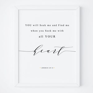 Bible Verse Print. Printable Bible Verse. Jeremiah 29:13. Home Wall Art. Bible Verse Wall Art. Printable Art. Bedroom Decor. Scripture Print