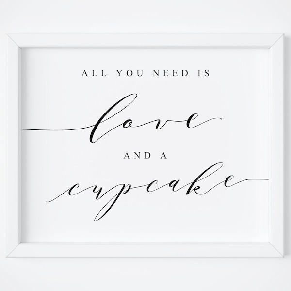 All You Need Is Love And A CupCake Sign-Cupcake Sign-Dessert Table Sign-Wedding Cupcake Sign-Cupcake Table Sign-Wedding Sign-Wedding Prints.