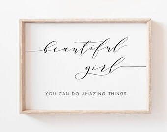 Beautiful Girl You Can Do Amazing Things Printable. Girl Nursery Wall Art. Nursery Decor. Girls Room Decor. Baby Shower Gift. Printable Art.