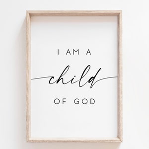 Soy un hijo de Dios imprimible. Impresiones de versículos bíblicos. Decoración de la pared del vivero. Impresión de cotización de guardería. Impresiones cristianas. Impresiones de carteles. Arte imprimible.