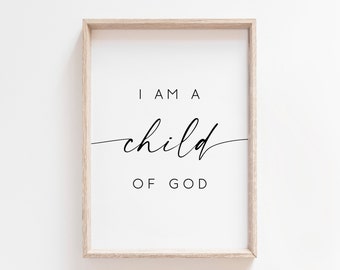 Imprimible "Soy un hijo de Dios". Láminas de versículos bíblicos. Decoración de pared para habitación infantil. Lámina con cita para habitación infantil. Láminas cristianas. Láminas de póster. Arte imprimible.