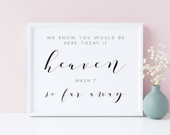 May include: White framed print with black text that reads "We know you would be here today if heaven wasn't so far away".