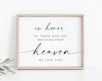 May include: A framed print with the text "in honor of those who are watching from heaven we love you!"