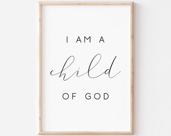 Soy un hijo de Dios para imprimir. Versículos bíblicos para imprimir. Decoración de pared para guardería. Citas para guardería. Impresiones cristianas. Pósteres para imprimir. Arte imprimible.