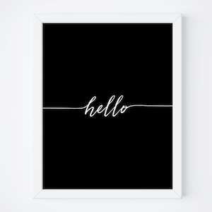 印刷可能なアート「Hello」デジタルプリント、Helloプリント、Helloサイン、タイポグラフィプリント、Helloポスター、ウォールアート、Helloウォールアート、白黒プリント