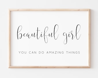 Beautiful Girl You Can Do Amazing Things Printable. Girl Nursery Wall Art. Nursery Decor. Girls Room Decor. Baby Shower Gift. Printable Art.