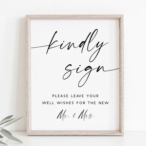 Kindly Sign-GuestBook Sign-Wedding Guest Book Sign-Guest Book Sign-Guestbook Printable-Photo Booth Sign-Wedding Kindly Sign-The New Mr.&Mrs. image 1