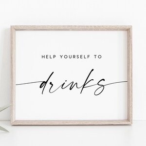 Help Yourself to Drinks Sign. Drinks Sign. Bridal Shower Sign. Wedding Signs. Open Bar Sign. Wedding Open Bar Sign. Wedding Printable. Signs