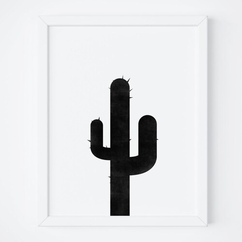 Cactus Print Black and White Plant Modern Minimalist Etsy