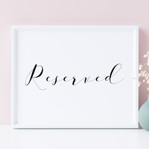 Signe réservé, signe de mariage réservé, imprimables de mariage, signe de table de sièges réservés, signes de mariage, signes de table réservés, signe réservé