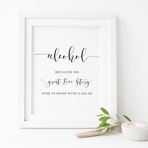 Alcohol Because No Great Story, Alcohol Sign, Wedding Signs, Wedding Bar Sign, Bar Sign, Wedding Signage, Wedding Printables,Reception Signs