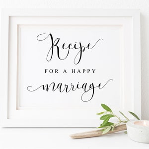 Ricetta per un matrimonio felice - Carte per ricette di nozze - Cartelli per ricette per addio al nubilato - Cartelli per matrimoni - Stampabili per matrimoni - Scatola per ricette di nozze.