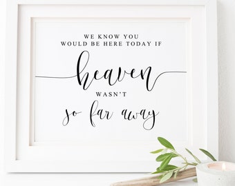 May include: White framed print with black text that reads "We know you would be here today if heaven wasn't so far away".