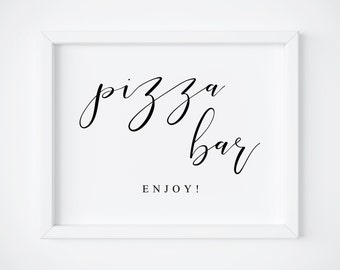 Signo de barra de pizza. Bar de pizza para bodas. Signo de comida. Signo imprimible de pizza. Fiesta de despedida de soltera. Signos de boda. Signo de mesa. Signo de comida de boda. Señales