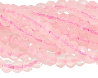 15 IN Strand 4 mm Natural Pale Color Rose Quartz Rondelle Faceted Gemstone Beads (RQ100109)