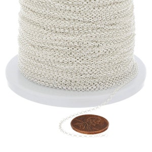 May include: A spool of silver chain, approximately 18 inches long, with a penny for scale.