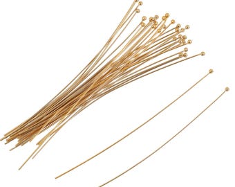 Spilli a testa sferica placcati in oro 14 carati, calibro 26, lunghezza 2 pollici, confezione da 10 pezzi