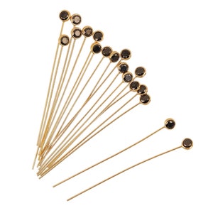 2 Pc 3 mm 14k Gold Filled Black CZ Head Pins 24 Gauge 1.5 Inch (GF4003334)