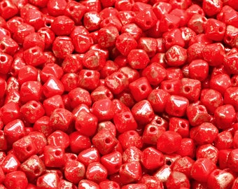 32 perles bicônes en verre tchèque pressées 4 mm - rouge doré(CH6400109)