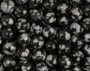 15 IN Strand Of 10 mm Snowflake Obsidian Round Smooth Beads (SFJRND0010)