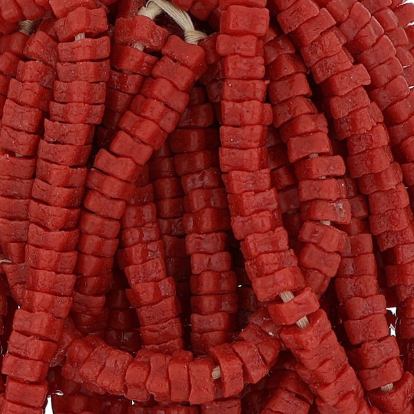 10 Inch Strand  8-10mm African Glass Flower Disc Krobo Beads- Firebrick Red(GAF100265)