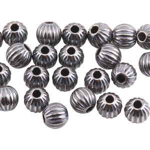 5 Pcs 4 mm Oxidized Sterling Silver Round Corrugated Beads (SS530107)