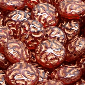 9 Pcs 14mm Lentil Pressed Czech Glass Beads -Clear Red With Copper(CH9001110)
