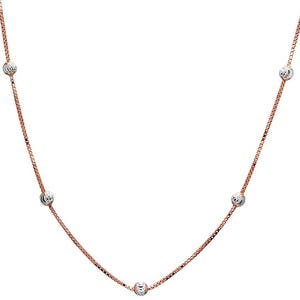 Sterling Silver Rose Gold Plated Box W/ Bead Necklace (SSN100166)