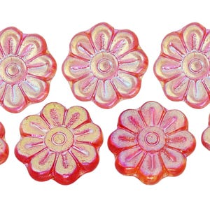 Daisy Flower Czech Glass Beads 18mm 7pc-Iridescent Red (CH7101195)