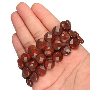 Cuentas de moneda de jaspe amapola: hilo de piedras preciosas facetadas de 12 mm (15,5 pulgadas) imagen 2