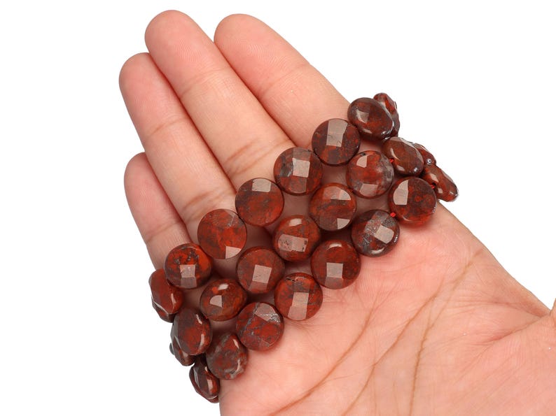 Cuentas de moneda de jaspe amapola: hilo de piedras preciosas facetadas de 12 mm (15,5 pulgadas) imagen 2