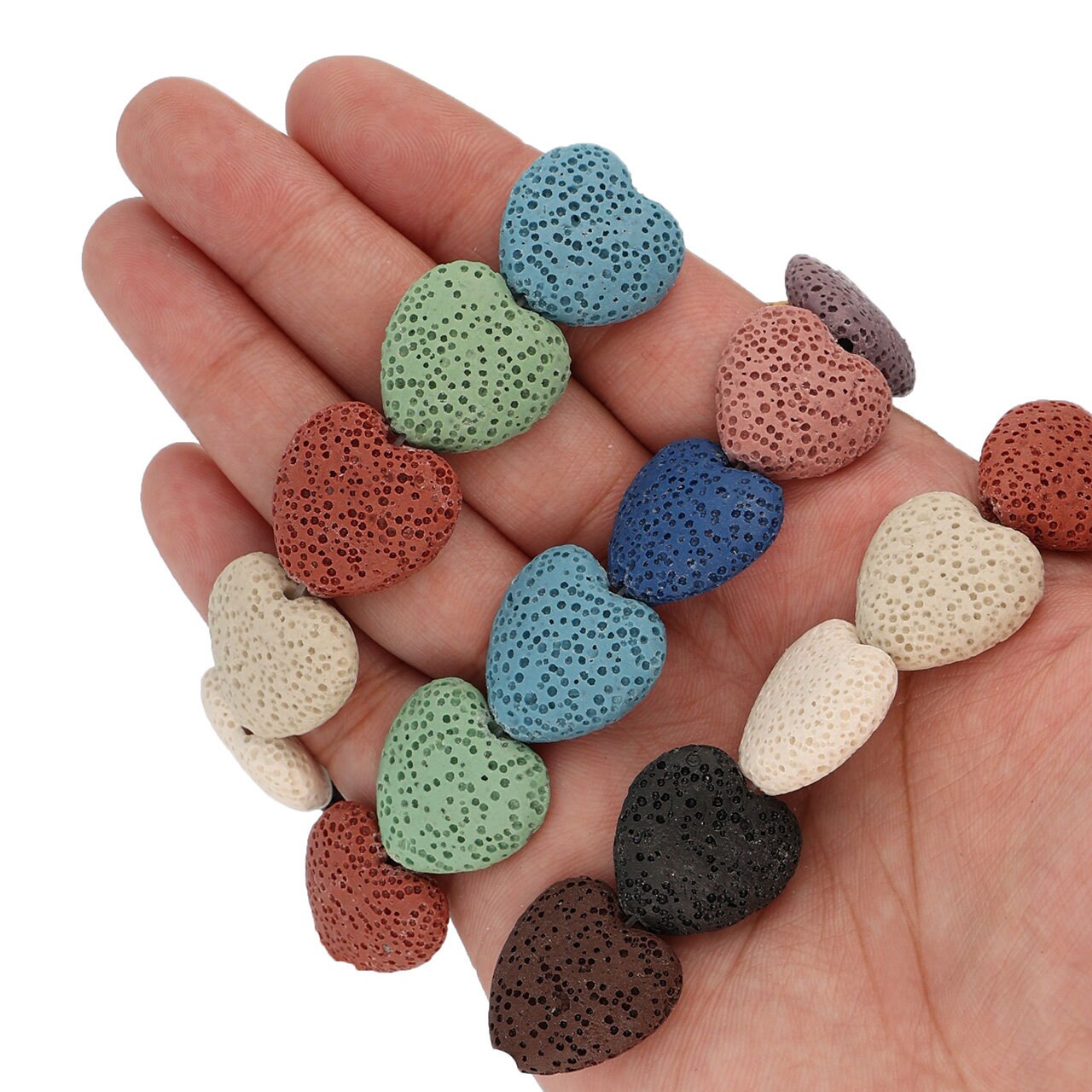 15 in Strand of 20 MM Dyed Lava Rock Heart Shaped Beads Multicolor ...