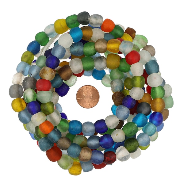20 Inch Strand of 9.5-11.5 mm African Recycled Glass Beads - Frosted Multicolor (GAF100213)