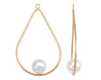 1 Pair Bag of 38X25 mm 14k Gold Filled Teardrop Drop With 8 mm Swarovski Crystal Pearl (GF4003194)